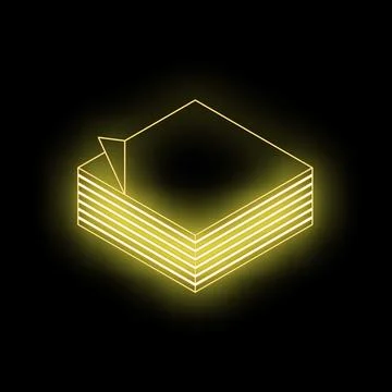 Neon yellow sticky notes stack glowing on black background Stock Illustration