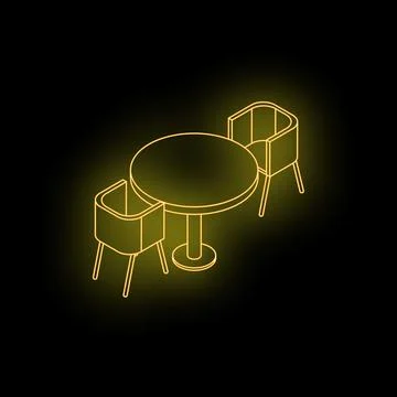 Neon yellow table and chairs glowing in the dark Stock Illustration