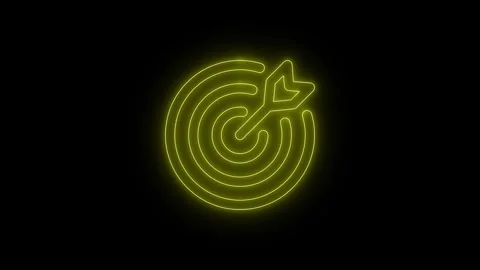 Neon yellow target dartboard glowing symbol animation isolated on black bac.. Stock Footage 345548169