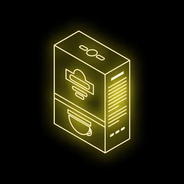Neon yellow tea packaging box with open lid showing tea bag Illustrazione stock
