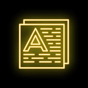 Neon yellow text editing documents icon glowing on black background Illustrazione stock