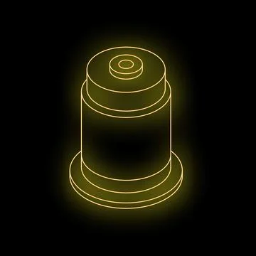 Neon yellow thread spool glowing on black background Stock Illustration