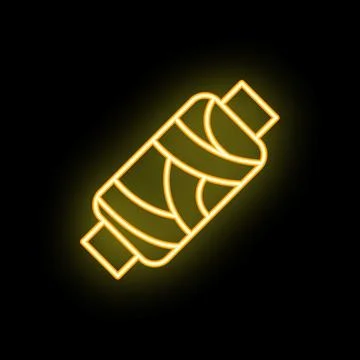 Neon yellow thread spool glowing on black background Stock Illustration
