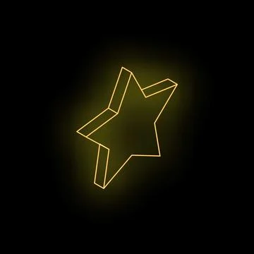 Neon yellow three dimensional five pointed star shining on black background Stock Illustration