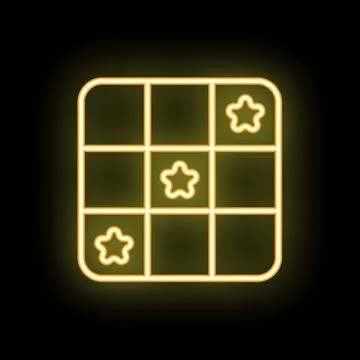 Neon yellow tic tac toe game board glowing on dark background Stock Illustration