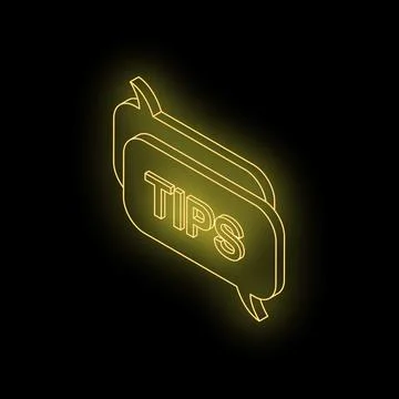 Neon yellow tips sign representing helpful advice and guidance Stock Illustration