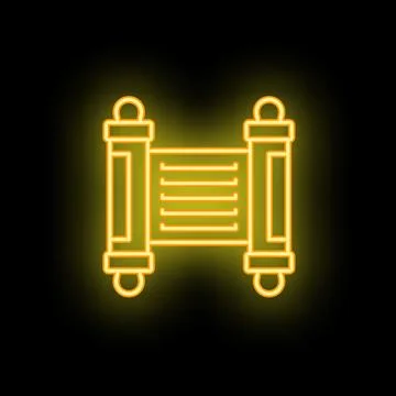 Neon yellow torah scroll shining on black background Stock Illustration