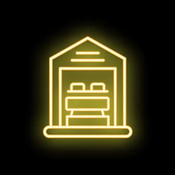 Neon yellow train pulling into station at night icon Stock Illustration