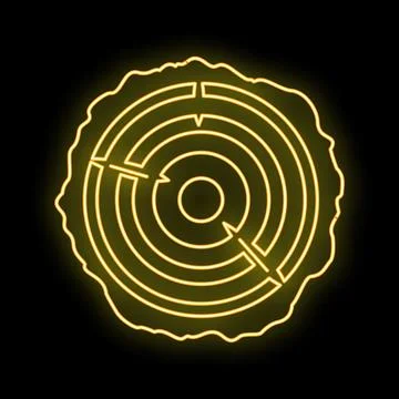 Neon yellow tree ring maze symbol glowing Stock Illustration