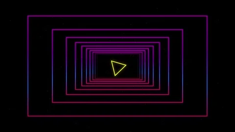 Neon yellow triangle pulsing inside colorful rectangular tunnel moving digi.. Vidéo 343820903