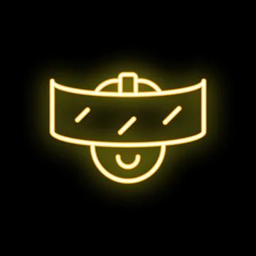 Neon yellow virtual reality gaming headset icon on black background Stockillustratie