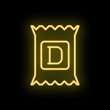 Neon yellow vitamin d packaging glowing on black background Stock Illustration
