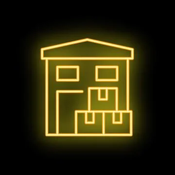 Neon yellow warehouse icon depicting storage building holding goods Ilustración de archivo