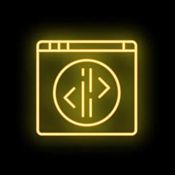 Neon yellow webpage displaying resizing arrows icon on black background Stock-Illustration