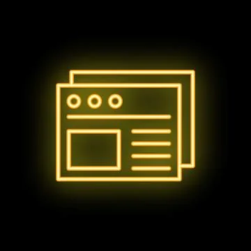 Neon yellow website design glowing on black background Illustrazione stock