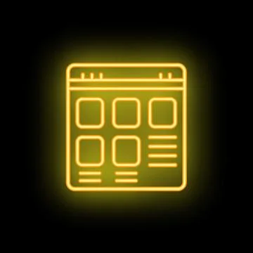 Neon yellow website interface layout on black brick wall Stock Illustration