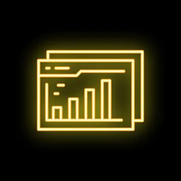 Neon yellow website window displaying growing bar graph on black background 스톡 일러스트