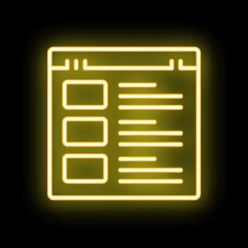 Neon yellow website wireframe with content blocks on black background Illustrazione stock