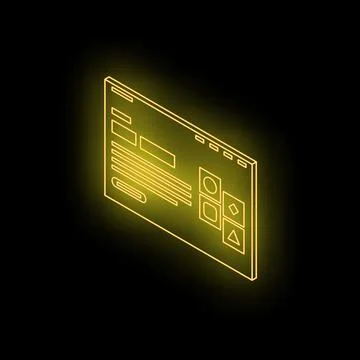 Neon yellow website wireframe showing responsive design process Illustrazione stock