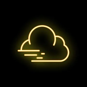 Neon yellow wind blowing cloud icon on black background Stock Illustration
