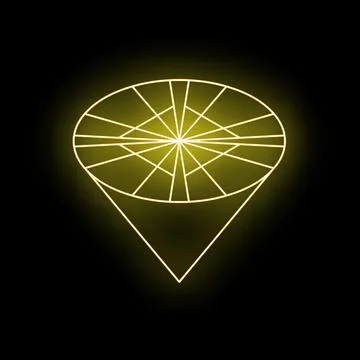 Neon yellow wireframe cone shape glowing on black background 스톡 일러스트
