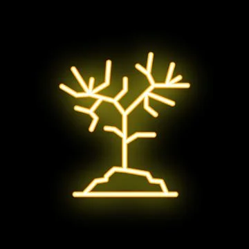 Neon yellow withered tree standing alone on hill Stock Illustration