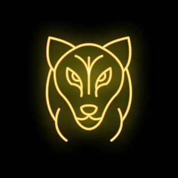 Neon yellow wolf head glowing on black background Stock Illustration