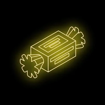 Neon yellow wrapped candy isometric outline icon Stock Illustration