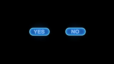 Neon Yes and No button with cursor click animation on black background. Click on Stock Footage 318008534