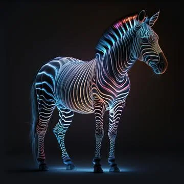 Neon zebra on black background Stock Illustration