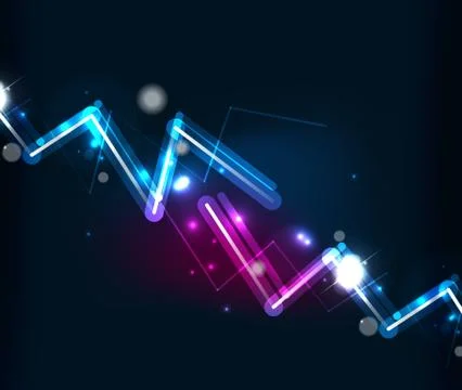 Neon zig zag lines, glowing spark trail tracing effect on black background. Neon Stock Illustration