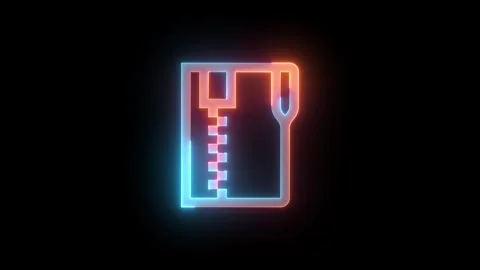 Neon zip folder icon brown cyan color glowing animation black background Stock Footage 270502300