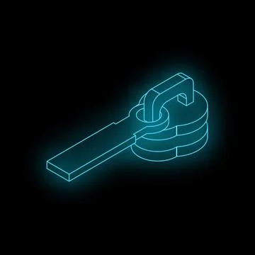Neon zipper pull tab isometric icon glowing on black background Stock Illustration