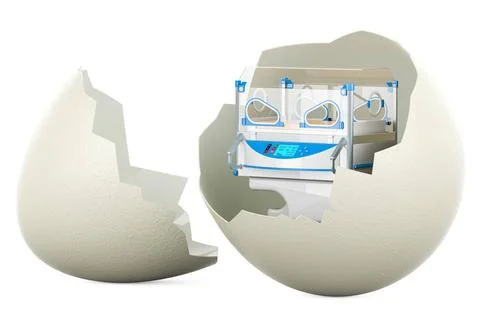 Neonatal incubator inside eggshell. World Prematurity Day, concept. 3D ren... Stock Photos