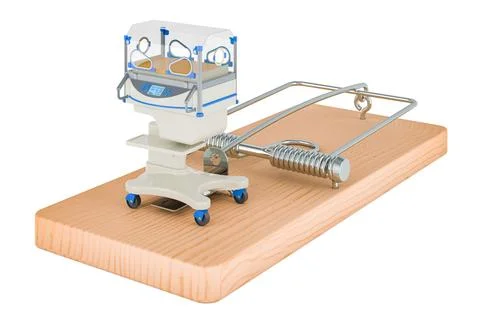Neonatal incubator inside mousetrap. 3D rendering Stock Illustration