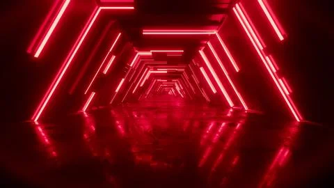 Neonlit hexagonal tunnel with reflective surface and pulsing highlights Ilustración de archivo