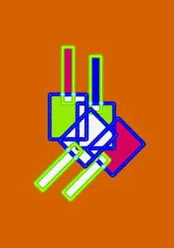 Neon‑outlined geometric blocks on orange background Illustrazione stock