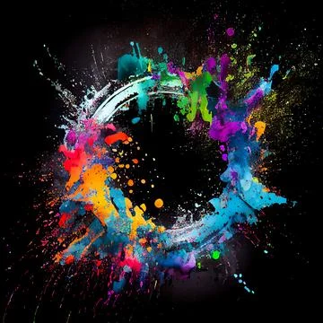 Neonpaint circle splash isolated on black background. Illustrazione stock