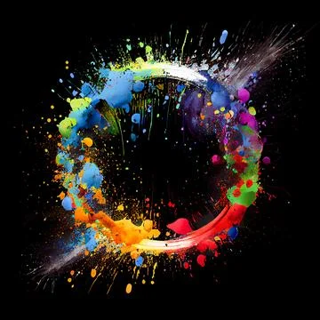 Neonpaint circle splash isolated on black background. Illustrazione stock