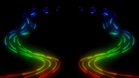 Neons glowing in path way. Glowing lines striped in black background. Beams  Stock Footage 247020673