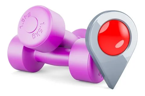 Neoprene dumbbells with map pointer. 3D rendering 库存插图