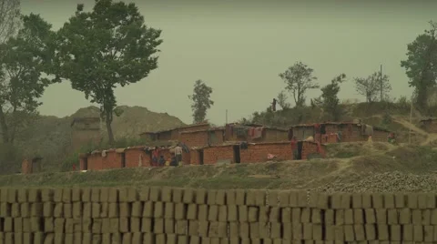 Nepal 1 Year After the Earthquake. Looking at the Brick Factory Village 4K Stock Footage 62181663