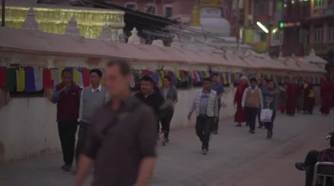 Nepal 1 Year After the Earthquake. Bodhnath People Panorama 4K Stock Footage 62497997