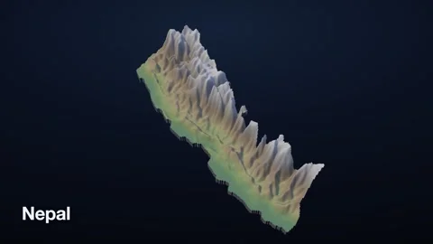 Nepal 3D elevation relief map Vídeo Stock 340608982