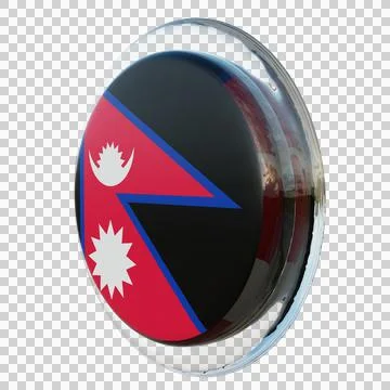 Nepal 3d illustration flag on pole. Wood flagpole Stock Illustration