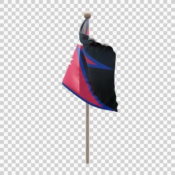 Nepal 3d illustration flag on pole. Wood flagpole Stock Illustration