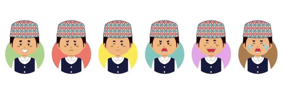 Nepal Avatar with Various Expression Stock Illustration