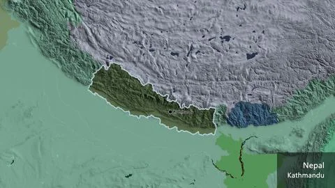 Nepal border shape overlay. Outlined. Administrative. Labels Stock Illustration