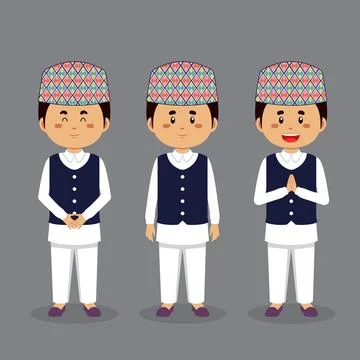Nepal Character with Various Expression Stock Illustration