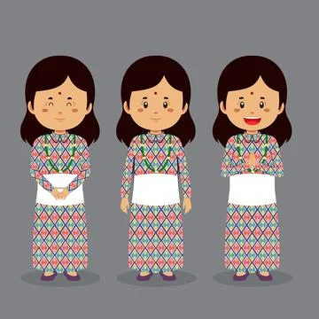 Nepal Character with Various Expression Stock Illustration